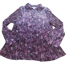 Dressbarn Woman Pleated Blouse Woman 1X Dress Shirt Stretch Button Flare Sleeve